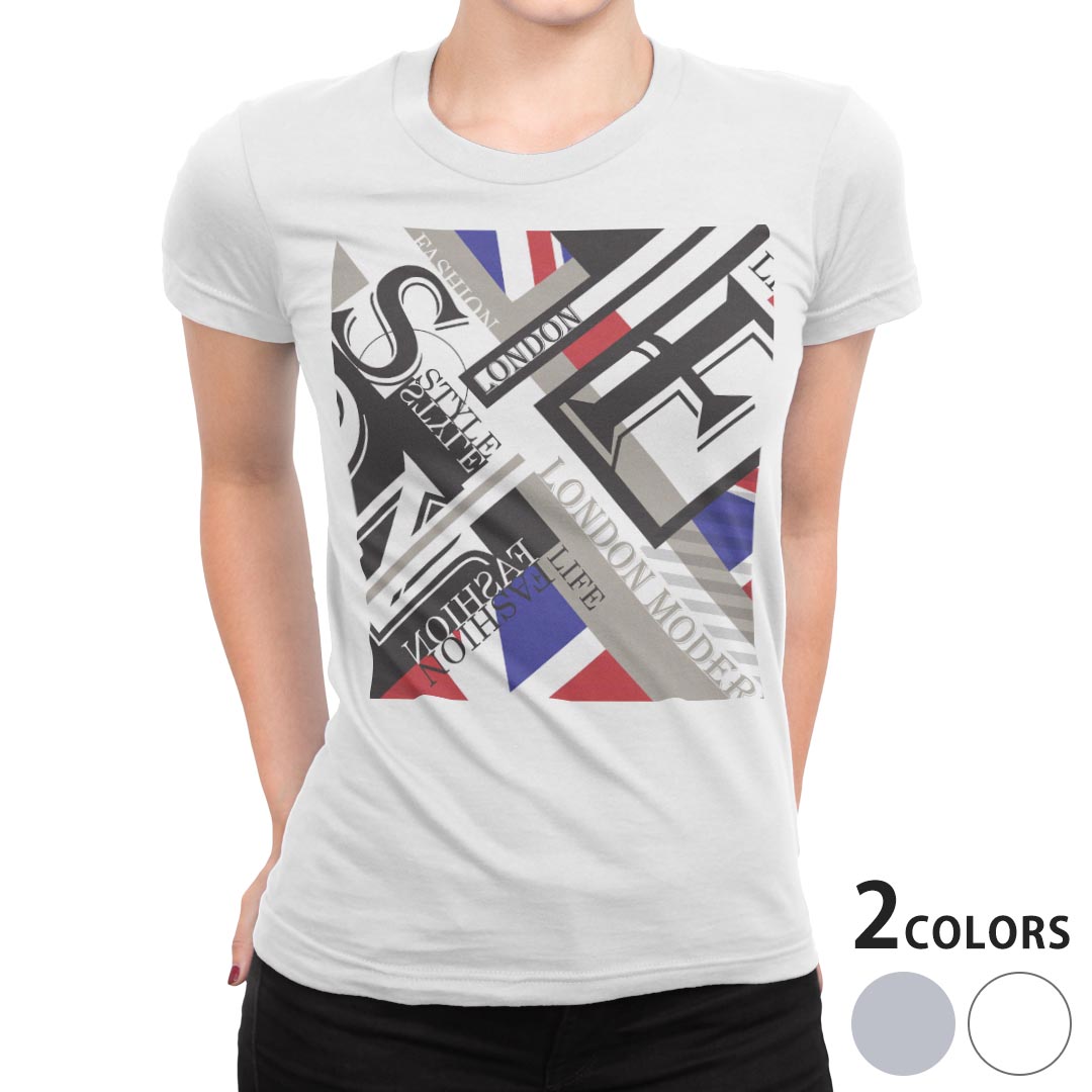 tシャツ レディース 半袖 白地 デザイン M L 白 ホワイト グレー Tシャツ ティーシャツ T shirt 014965 ユニオンジャック　イラスト　外国　英字