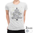 tシャツ レディース 半袖 白地 デザイン M L 白 ホワイト グレー Tシャツ ティーシャツ T shirt 015351 星 クリスマス ツリー 英字