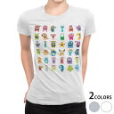 tシャツ レディース 半袖 白地 デザイン M L 白 ホワイト グレー Tシャツ ティーシャツ T shirt 015382 かわいい 妖怪 カラフル モンスター