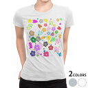 tシャツ レディース 半袖 白地 デザイン M L 白 ホワイト グレー Tシャツ ティーシャツ T shirt 015453 桜 カラフル 植物