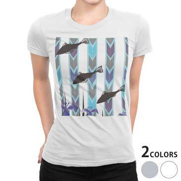 tシャツ レディース 半袖 白地 デザイン S M L XL Tシャツ ティーシャツ T shirt 015457 魚 鯉 和柄