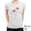 tシャツ レディース 半袖 白地 デザイン M L 白 ホワイト グレー Tシャツ ティーシャツ T shirt 015503 カーネーション バラ ピンク 花...