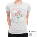 tシャツ レディース 半袖 白地 デザイン M L 白 ホワイト グレー Tシャツ ティーシャツ T shirt 015511 カーネーション バラ ピンク 花...