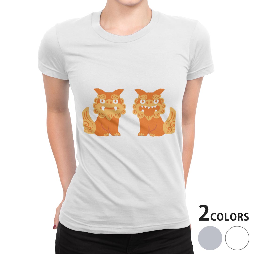 tシャツ レディース 半袖 白地 デザイン M L 白 ホワイト グレー Tシャツ ティーシャツ T shirt 015524 シーサー 沖縄 琉球