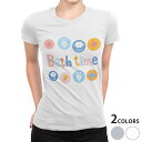 tシャツ レディース 半袖 白地 デザイン M L 白 ホワイト グレー Tシャツ ティーシャツ T shirt 015584 お風呂 うさぎ 雲