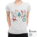 tシャツ レディース 半袖 白地 デザイン M L 白 ホワイト グレー Tシャツ ティーシャツ T shirt 015610 クリスマス クリスマスツリー サンタ