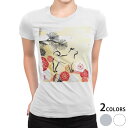 tシャツ レディース 半袖 白地 デザイン M L 白 ホワイト グレー Tシャツ ティーシャツ T shirt 015637 鶴 和柄 和風(4)