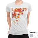 tシャツ レディース 半袖 白地 デザイン M L 白 ホワイト グレー Tシャツ ティーシャツ T shirt 015654 和柄 紅葉 和風