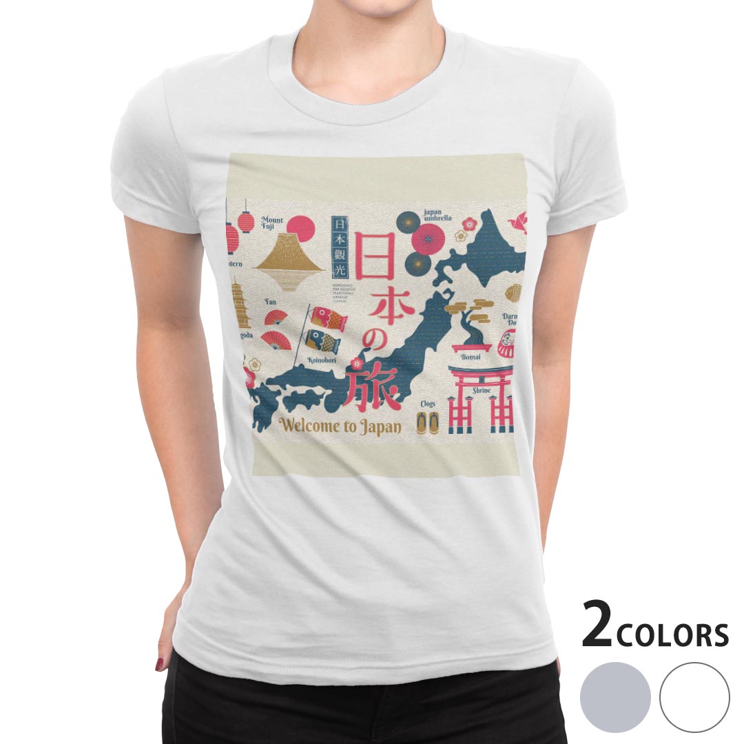 tシャツ レディース 半袖 白地 デザイン S M L XL Tシャツ ティーシャツ T shirt 015761 日本　地図
