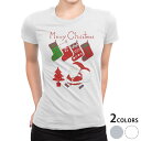 tシャツ レディース 半袖 白地 デザイン M L 白 ホワイト グレー Tシャツ ティーシャツ T shirt 015788 クリスマス サンタ かわいい