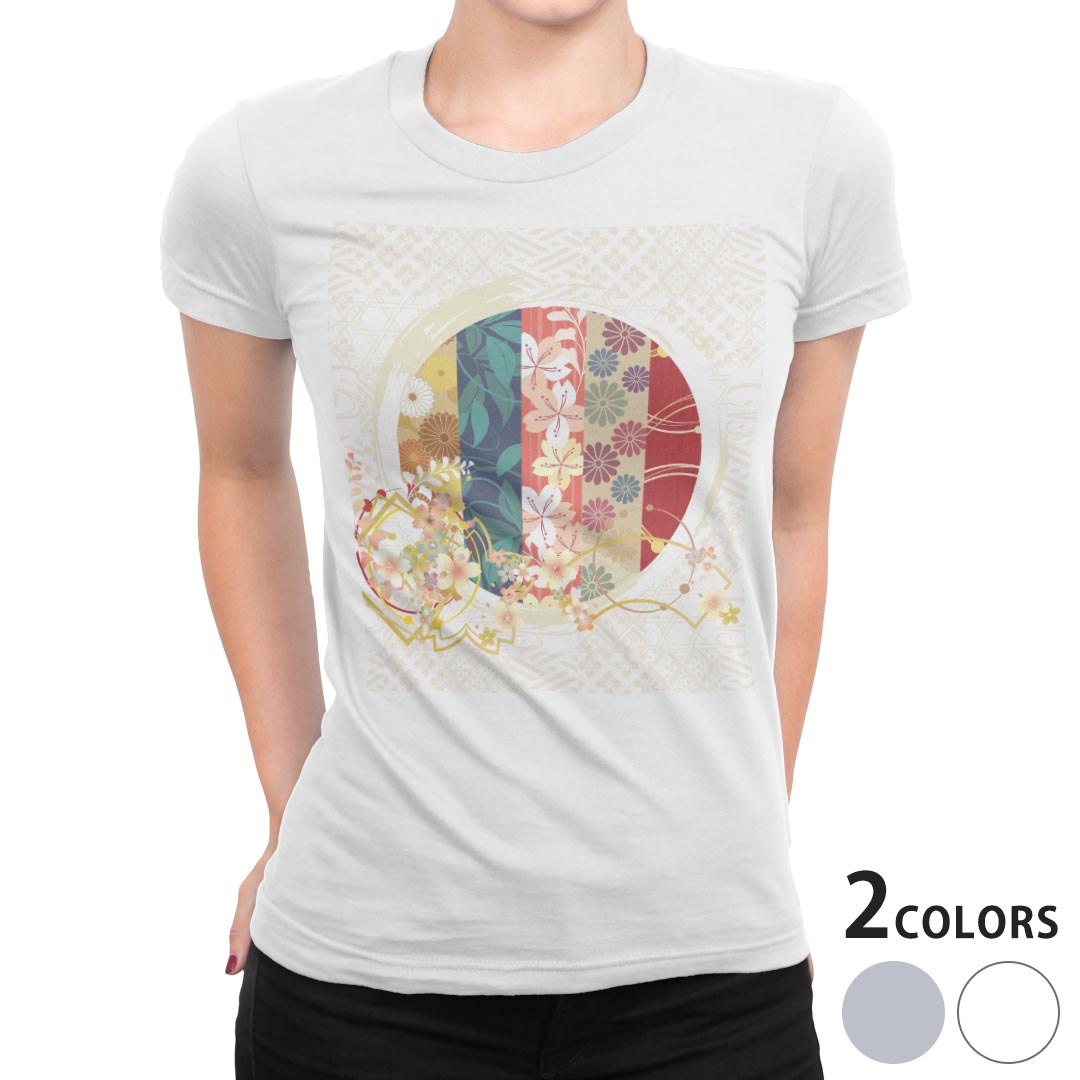 tシャツ レディース 半袖 白地 デザイン M L 白 ホワイト グレー Tシャツ ティーシャツ T shirt 015813 手毬　和　和柄