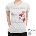 tシャツ レディース 半袖 白地 デザイン M L 白 ホワイト グレー Tシャツ ティーシャツ T shirt 015823 母の日 花 カーネーション