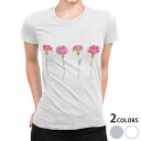 tシャツ レディース 半袖 白地 デザイン M L 白 ホワイト グレー Tシャツ ティーシャツ T shirt 015832 カーネーション バラ ピンク 花