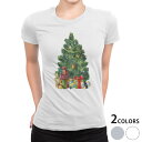 tシャツ レディース 半袖 白地 デザイン M L 白 ホワイト グレー Tシャツ ティーシャツ T shirt 015843 クリスマスツリー プレゼント 冬