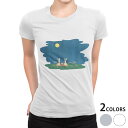 tシャツ レディース 半袖 白地 デザイン M L 白 ホワイト グレー Tシャツ ティーシャツ T shirt 015856 お月見 うさぎ 秋