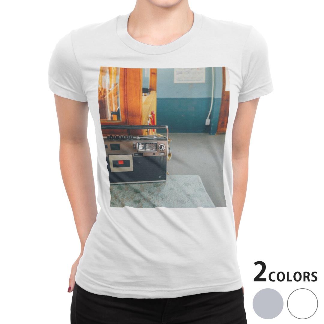 tシャツ レディース 半袖 白地 デザイン M L 白 ホワイト グレー Tシャツ ティーシャツ T shirt 015880..