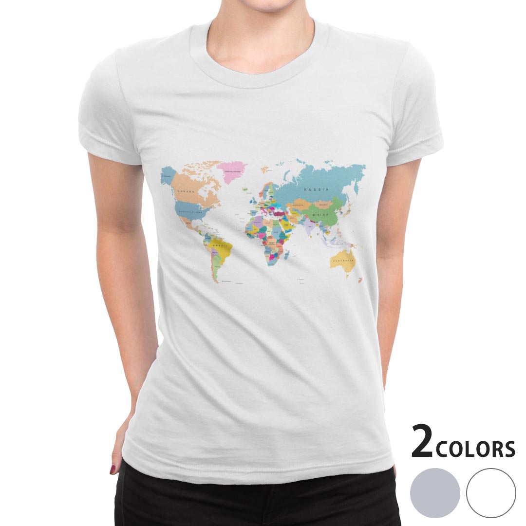 tシャツ レディース 半袖 白地 デザイン S M L XL Tシャツ ティーシャツ T shirt 015948 世界地図　wordmap