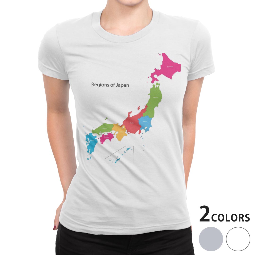 tシャツ レディース 半袖 白地 デザイン S M L XL Tシャツ ティーシャツ T shirt 015962 日本　カラフル　地図