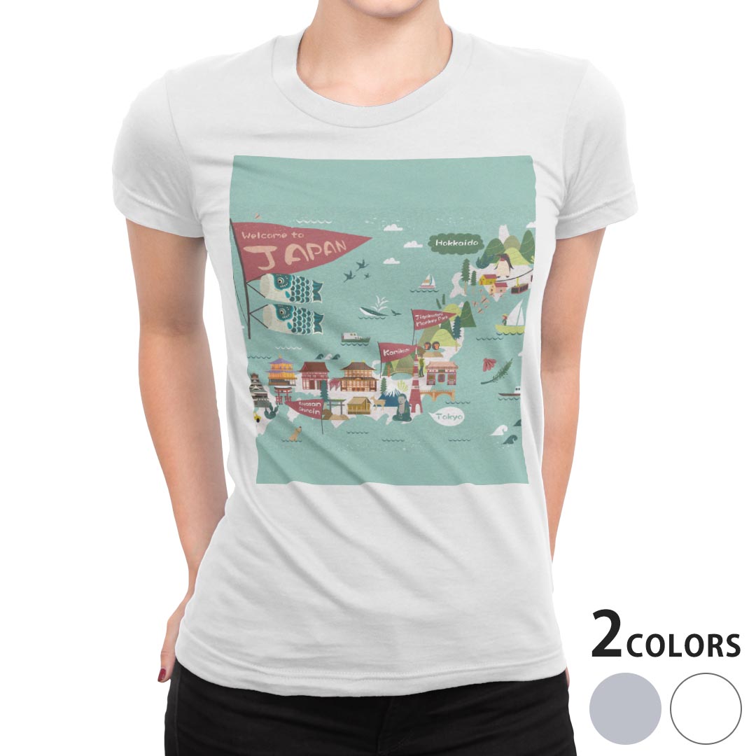 tシャツ レディース 半袖 白地 デザイン S M L XL Tシャツ ティーシャツ T shirt 016038 日本地図　旅　和