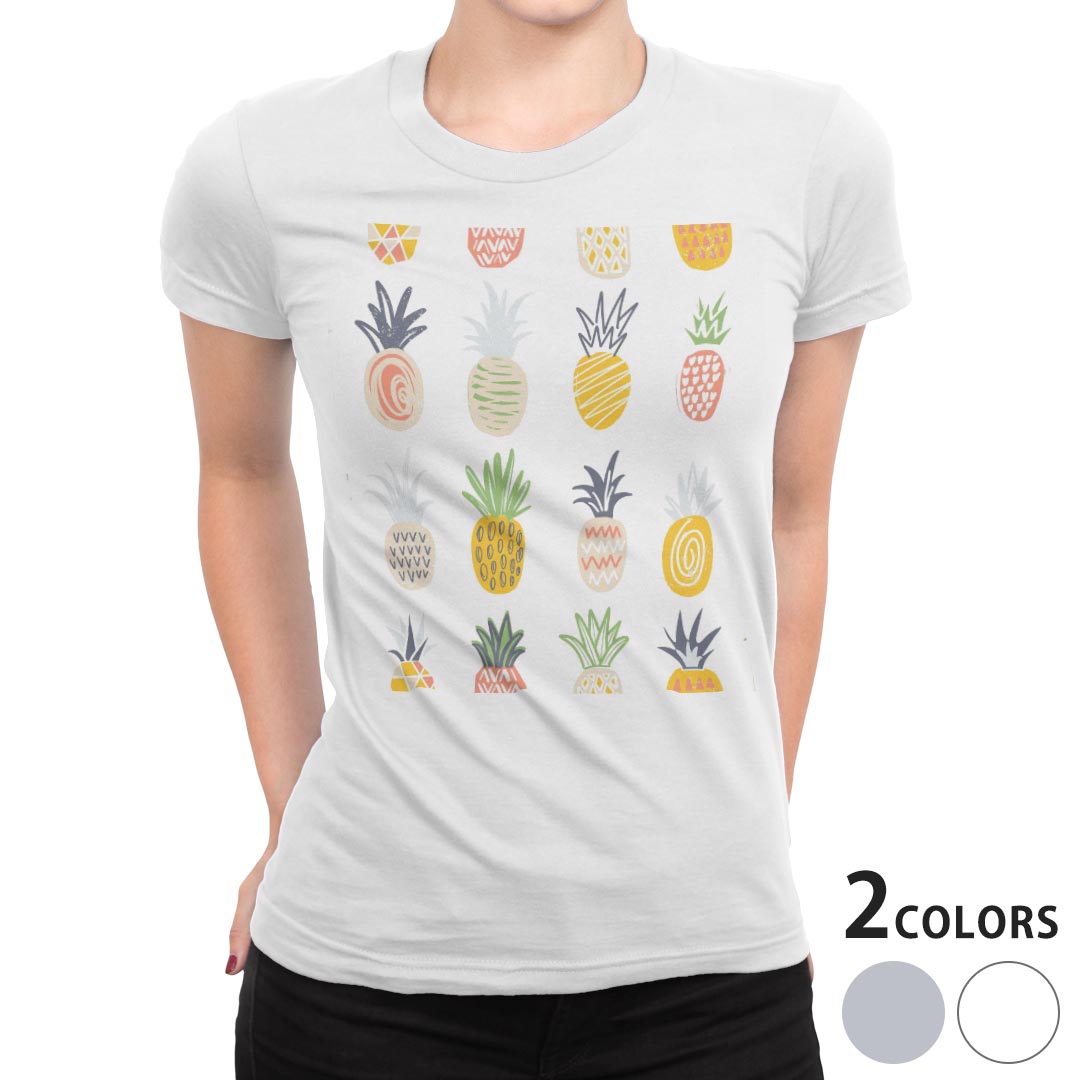tシャツ レディース 半袖 白地 デザイン S M L XL Tシャツ ティーシャツ T shirt 016125 パイナップル　果実のサムネイル