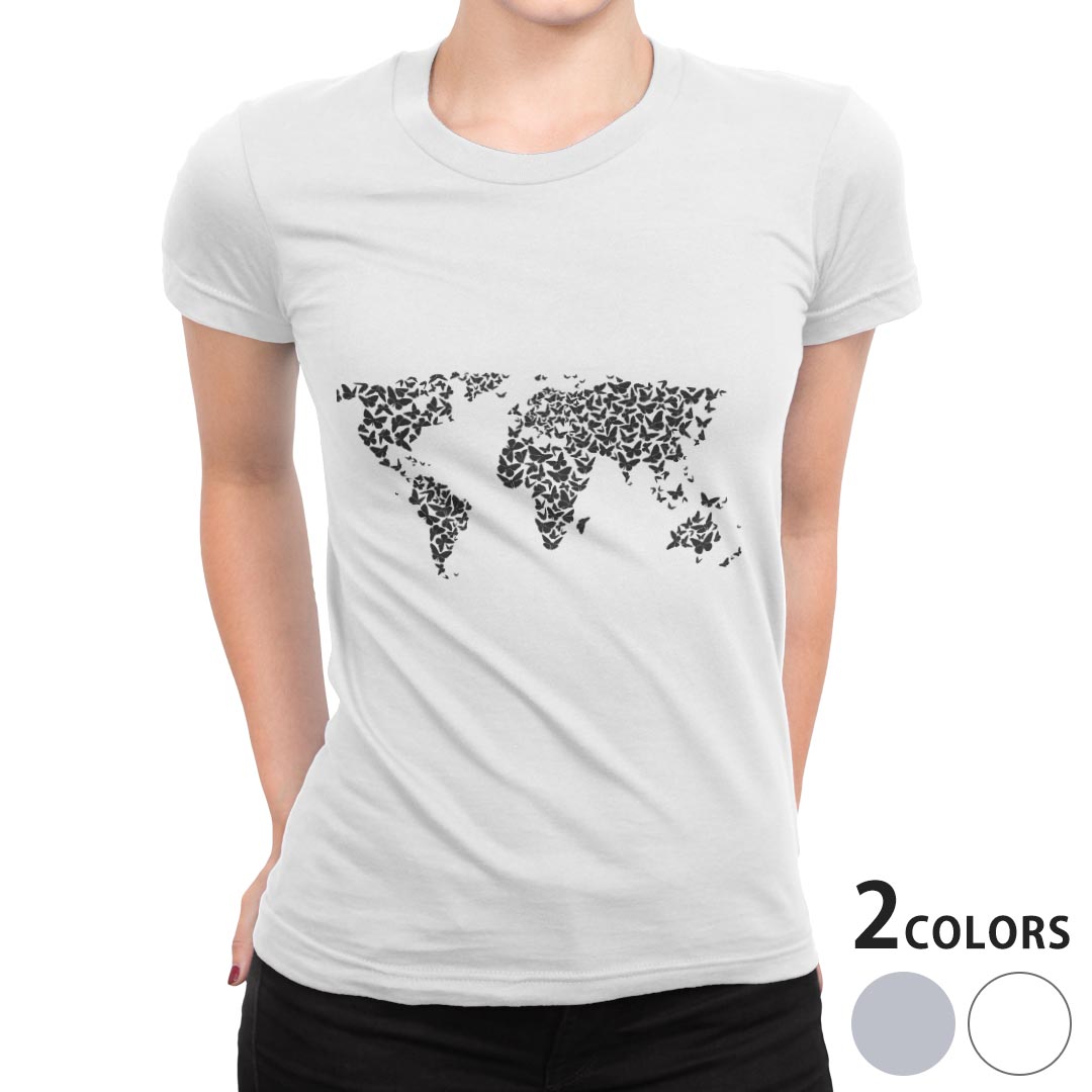 tシャツ レディース 半袖 白地 デザイン S M L XL Tシャツ ティーシャツ T shirt 016161 地図　世界地図