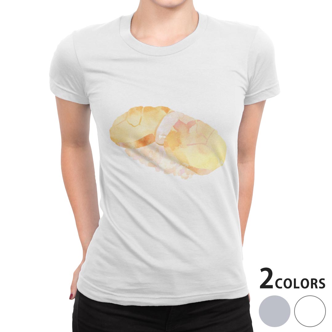 tシャツ レディース 半袖 白地 デザイン M L 白 ホワイト グレー Tシャツ ティーシャツ T shirt 016194 お寿司　貝柱　食べ物
