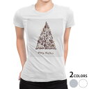 tシャツ レディース 半袖 白地 デザイン M L 白 ホワイト グレー Tシャツ ティーシャツ T shirt 016368 クリスマス ツリー
