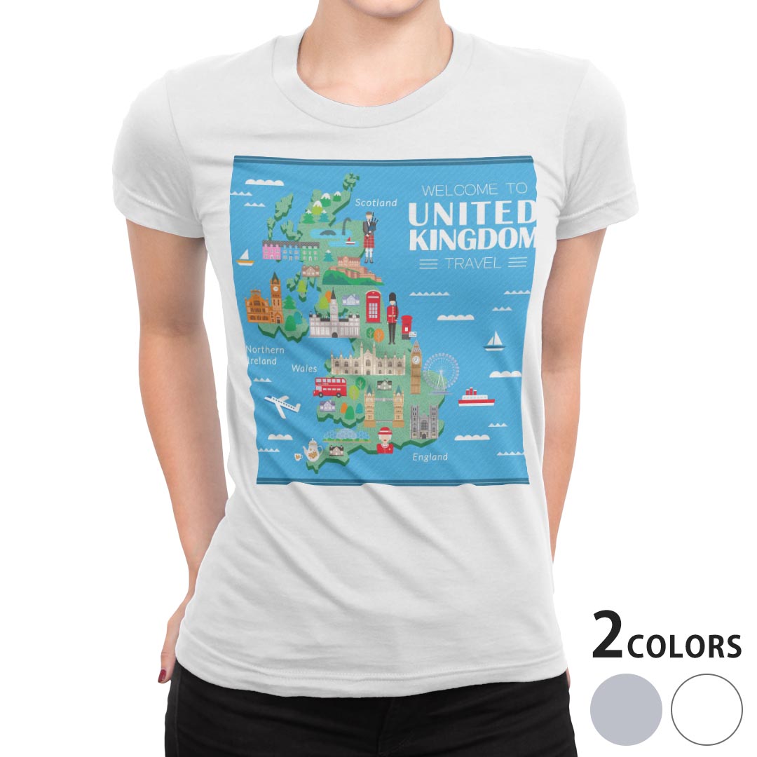 tシャツ レディース 半袖 白地 デザイン S M L XL Tシャツ ティーシャツ T shirt 016372 外国　地図