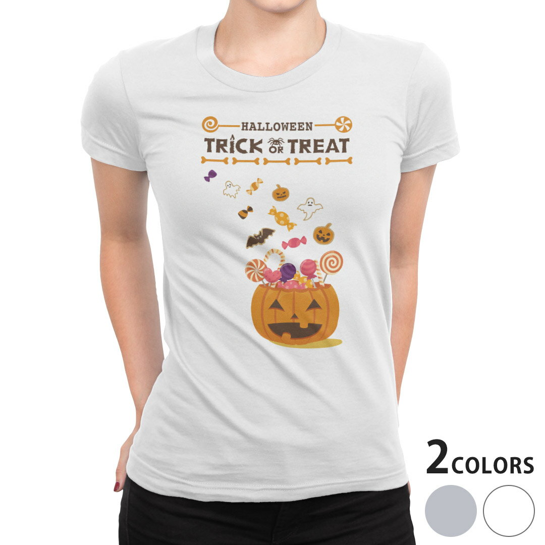 tシャツ レディース 半袖 白地 デザイン S M L XL Tシャツ ティーシャツ T shirt 017449 ハロウィン　かわいい かぼちゃ　パンプキン　お菓子