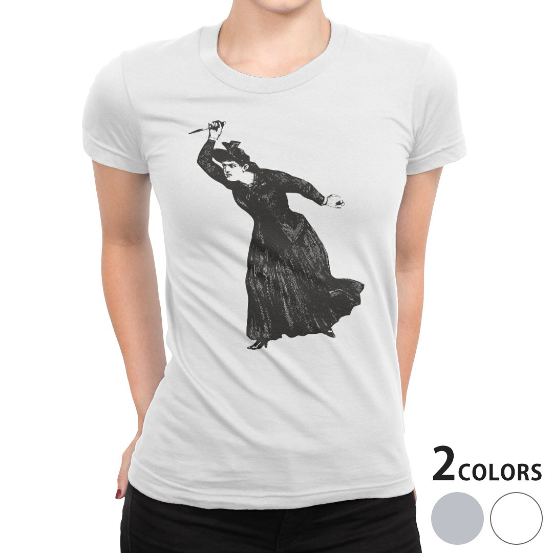 tシャツ レディース 半袖 白地 デザイン M L 白 ホワイト グレー Tシャツ ティーシャツ T shirt 017481 ハロウィン　ホラー リアル　女の人　ナイフ