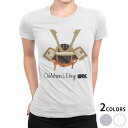 tシャツ レディース 半袖 白地 デザイン M L 白 ホワイト グレー Tシャツ ティーシャツ T shirt 017653 子供の日 兜 端午の節句 カブト