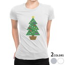 tシャツ レディース 半袖 白地 デザイン M L 白 ホワイト グレー Tシャツ ティーシャツ T shirt 017666 クリスマス ツリー クリスマス カラフル