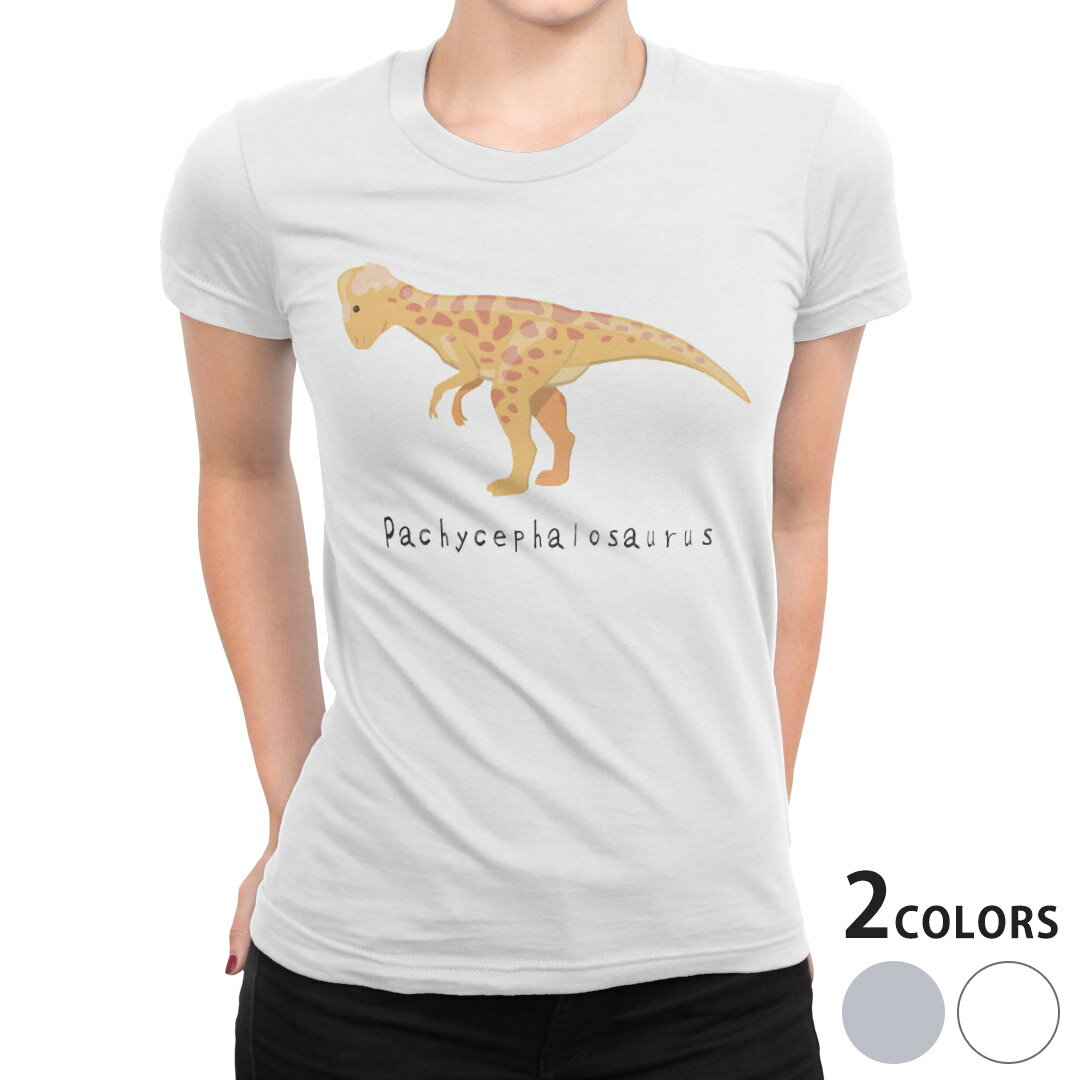 tシャツ レディース 半袖 白地 デザイン M L 白 ホワイト グレー Tシャツ ティーシャツ T shirt 017690 恐竜 パキケファロサウルス saurus 恐竜
