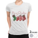 tシャツ レディース 半袖 白地 デザイン S M L XL Tシャツ ティーシャツ T shirt 017776 クリスマス 靴下　クリスマス　かわいい