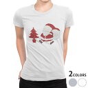 tシャツ レディース 半袖 白地 デザイン M L 白 ホワイト グレー Tシャツ ティーシャツ T shirt 017777 クリスマス サンタさん クリスマス かわいい