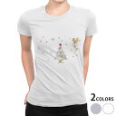 tシャツ レディース 半袖 白地 デザイン M L 白 ホワイト グレー Tシャツ ティーシャツ T shirt 017827 クリスマス ツリー 雪 天使 クリスマス