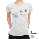 tシャツ レディース 半袖 白地 デザイン M L 白 ホワイト グレー Tシャツ ティーシャツ T shirt 017832 クリスマス トナカイ サンタ 雪