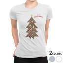tシャツ レディース 半袖 白地 デザイン M L 白 ホワイト グレー Tシャツ ティーシャツ T shirt 017839 クリスマス クリスマス ツリー 赤緑