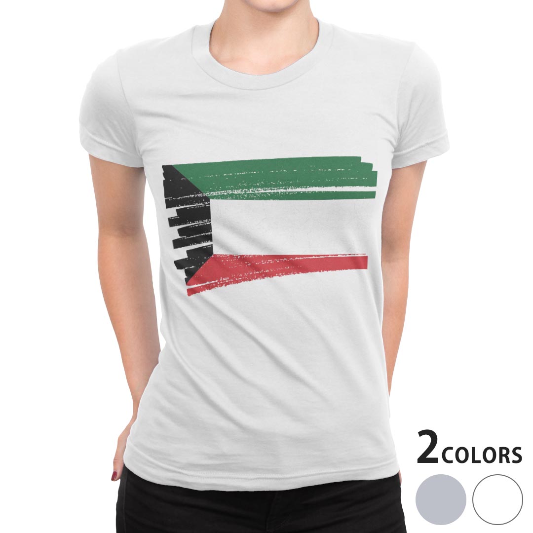 tシャツ レディース 半袖 白地 デザイン M L 白 ホワイト グレー Tシャツ ティーシャツ T shirt 018484 国旗 kuwait クウェート