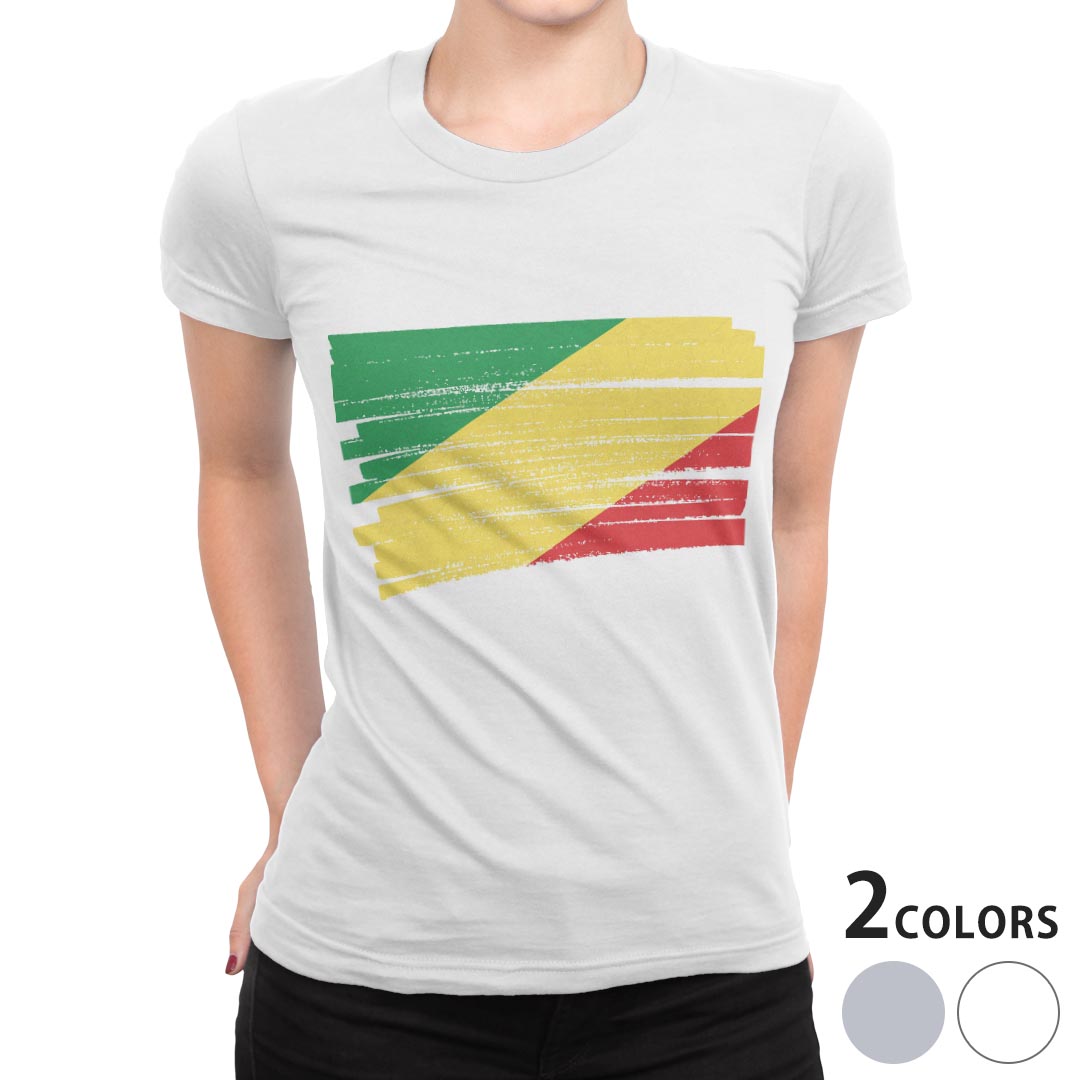 tシャツ レディース 半袖 白地 デザイン M L 白 ホワイト グレー Tシャツ ティーシャツ T shirt 018542 国旗 republic-of-congo コンゴ共和国