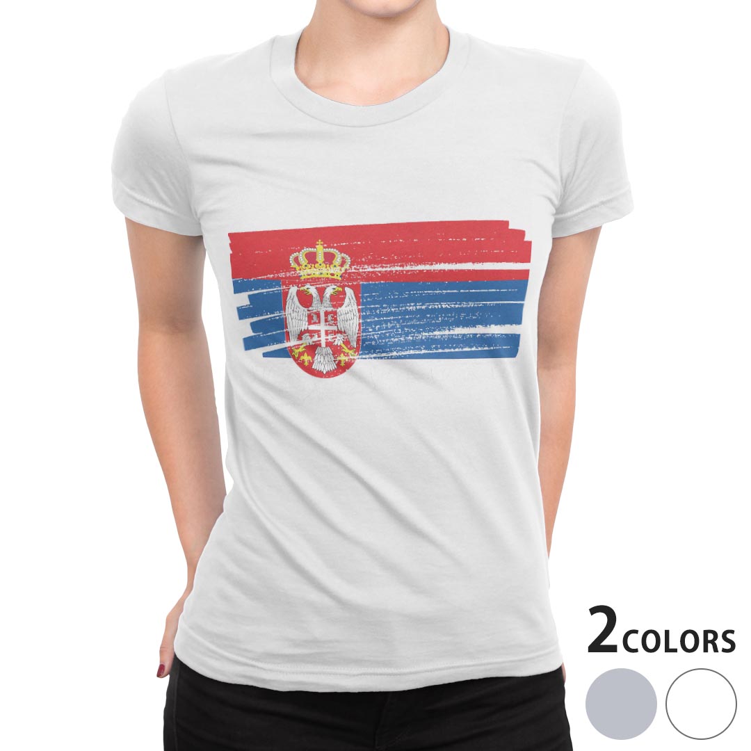 tシャツ レディース 半袖 白地 デザイン S M L XL Tシャツ ティーシャツ T shirt 018555 国旗 serbia セルビア