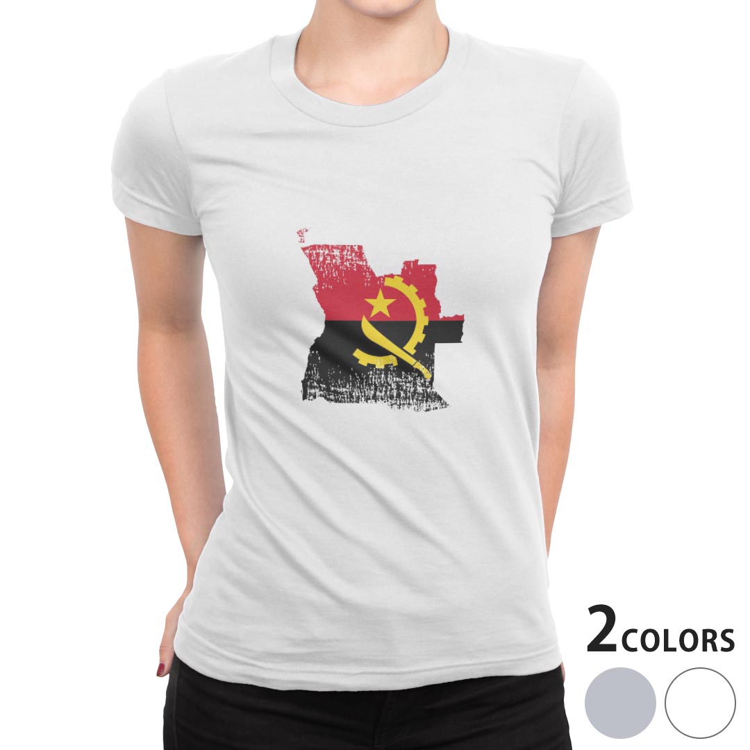 tシャツ レディース 半袖 白地 デザイン M L 白 ホワイト グレー Tシャツ ティーシャツ T shirt 018758 国旗 angola アンゴラ