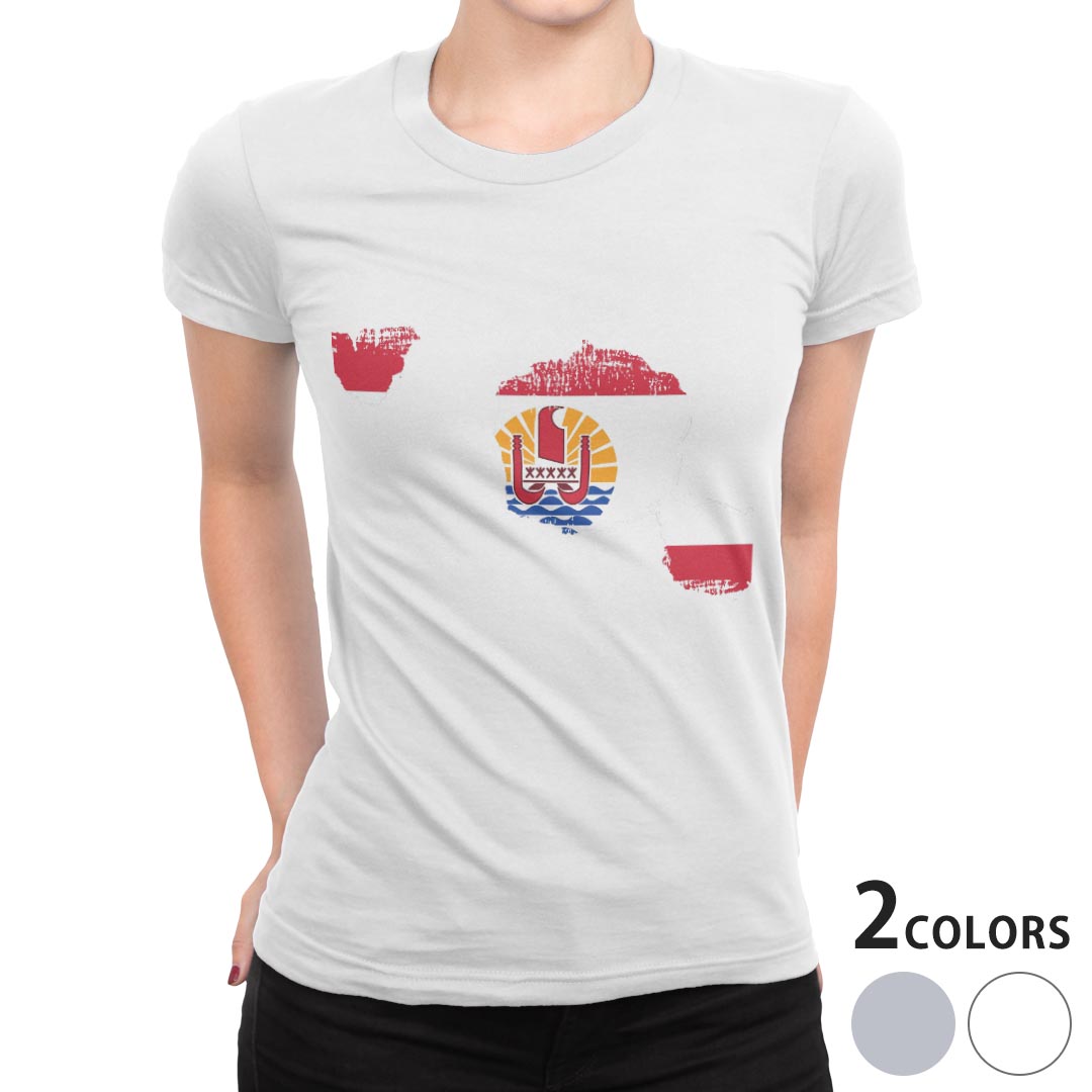tシャツ レディース 半袖 白地 デザイン M L 白 ホワイト グレー Tシャツ ティーシャツ T shirt 018829 国旗 french_polynesia フランス領ポリネシア