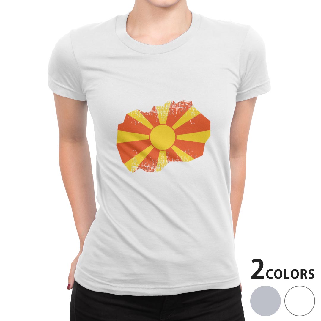 tシャツ レディース 半袖 白地 デザイン M L 白 ホワイト グレー Tシャツ ティーシャツ T shirt 018877 国旗 macedonia マケドニア