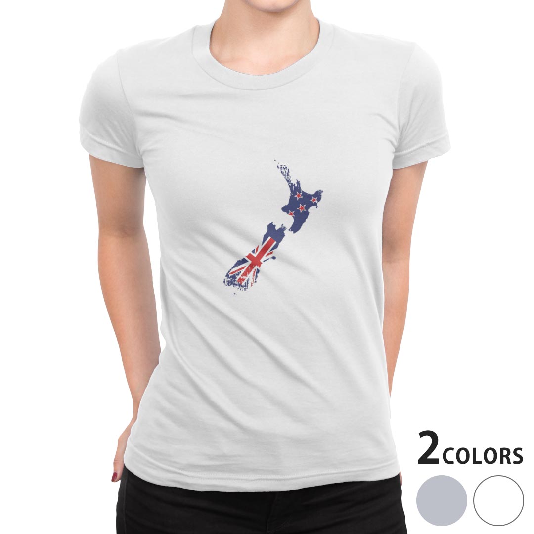 tシャツ レディース 半袖 白地 デザイン M L 白 ホワイト グレー Tシャツ ティーシャツ T shirt 018902 国旗 new_zealand ニュージーランド