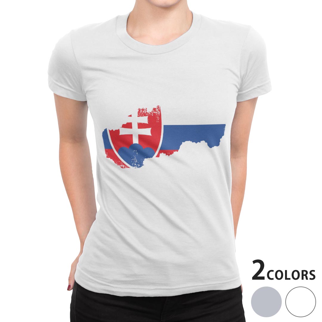 tシャツ レディース 半袖 白地 デザイン M L 白 ホワイト グレー Tシャツ ティーシャツ T shirt 018946 国旗 slovakia スロバキア(4.0)
