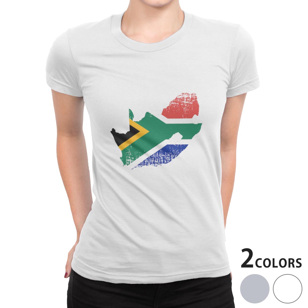 tシャツ レディース 半袖 白地 デザイン M L 白 ホワイト グレー Tシャツ ティーシャツ T shirt 018950 国旗 south_africa 南アフリカ