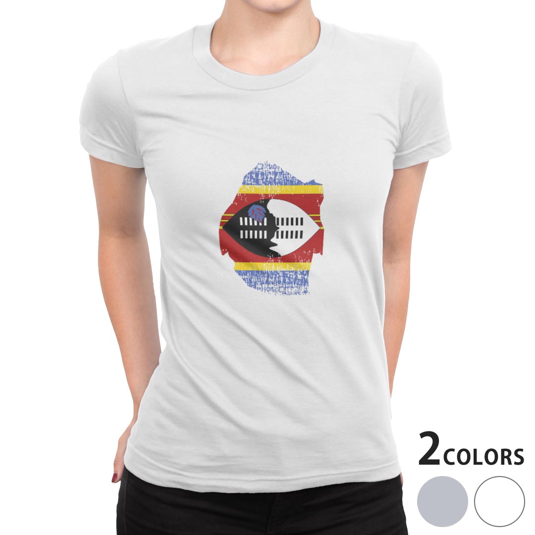 tシャツ レディース 半袖 白地 デザイン M L 白 ホワイト グレー Tシャツ ティーシャツ T shirt 018957 国旗 swaziland スワジランド