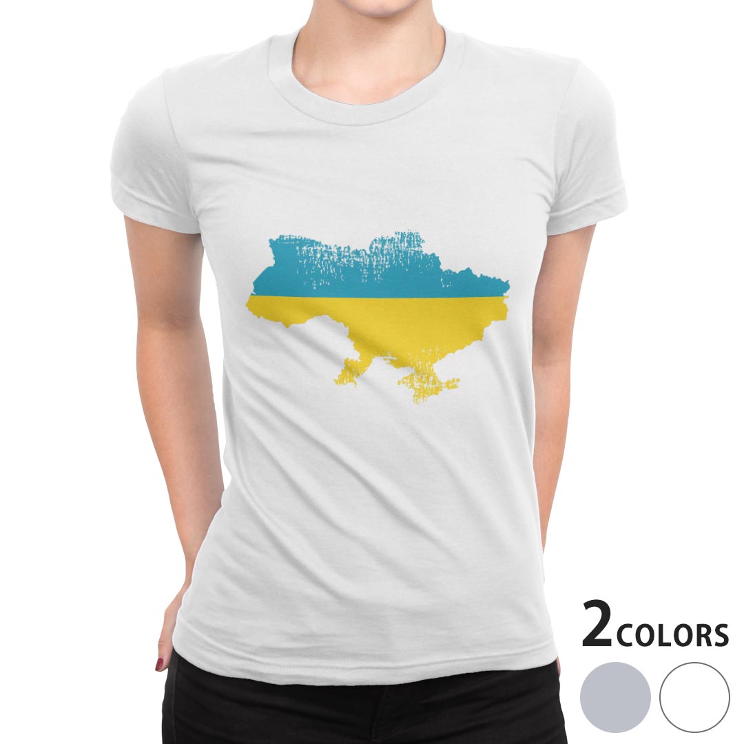 tシャツ レディース 半袖 白地 デザイン S M L XL Tシャツ ティーシャツ T shirt 018975 国旗 ukraine ウクライナ