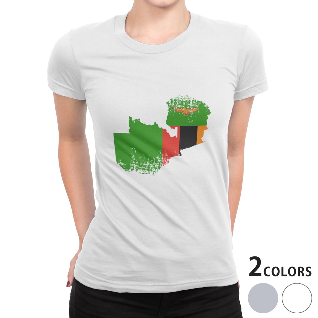 tシャツ レディース 半袖 白地 デザイン M L 白 ホワイト グレー Tシャツ ティーシャツ T shirt 018989 国旗 zambia ザンビア